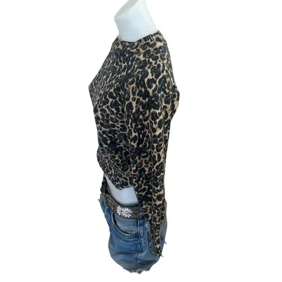 Marnine Layer Cheetah Sweater XS Cropped Soft Cotton Crew Animal Designer $158 - Picture 7 of 11
